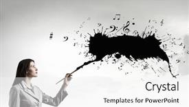  Presentation with painting walls paint roller - Presentation design enhanced with pretty businesswoman holding paint brush background and a  colored foreground