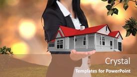  Presentation with glowing lights - Amazing slide set having pretty businesswoman presenting with hand against field against glowing lights backdrop and a coral colored foreground