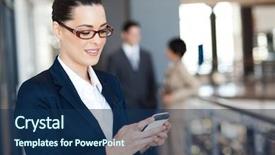  Presentation with smart phone apps - PPT layouts enhanced with pretty businesswoman using smart phone background and a navy blue colored foreground