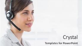  Presentation with office - Colorful PPT layouts enhanced with pretty call centre agent smiling backdrop and a  colored foreground