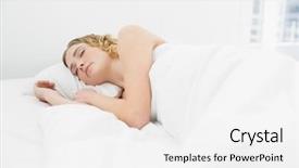 Presentation with calm - Slide deck featuring pretty calm blonde lying in bed napping in bright bedroom background and a white colored foreground