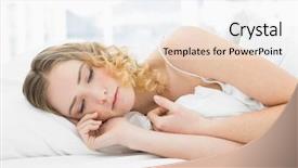  Presentation with calm - Colorful PPT theme enhanced with pretty calm blonde lying in bed resting in bright bedroom backdrop and a sky blue colored foreground