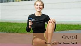  Presentation with water bottle - Theme enhanced with pretty-caucasian-woman-holding-bottle background and a  colored foreground