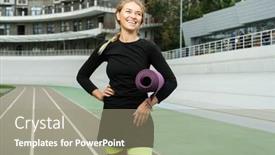  Presentation with fitness - Slides having pretty-caucasian-woman-standing-near background and a coral colored foreground