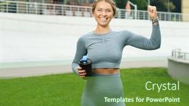  Presentation with water sports - Presentation theme consisting of pretty-caucasian-woman-standing-near background and a tawny brown colored foreground