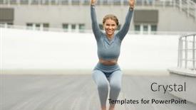  Presentation with gray - Presentation theme having pretty-caucasian-young-woman background and a light gray colored foreground