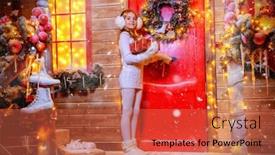  Presentation with christmas girl - Audience pleasing presentation theme consisting of pretty-child-girl-is-standing backdrop and a red colored foreground