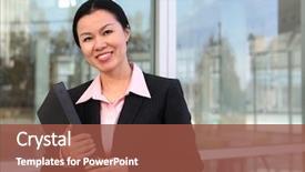  Presentation with woman business - Cool new PPT layouts with pretty chinese business woman smiling backdrop and a tawny brown colored foreground
