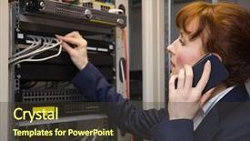  Presentation with server - Audience pleasing presentation theme consisting of tower power systm - pretty computer technician talking backdrop and a tawny brown colored foreground