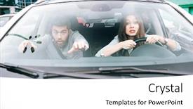  Presentation with crash - PPT layouts featuring pretty couple in crash woman at the wheel front view background and a white colored foreground