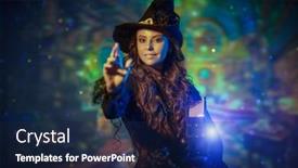  Presentation with black magic - Slide set having pretty-curly-haired-witch background and a  colored foreground