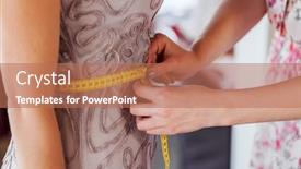  Presentation with work - Presentation theme consisting of pretty dressmaker at work making measures of client background and a coral colored foreground