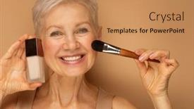  Presentation with makeup - Presentation enhanced with pretty-elderly-lady-holds-makeup background and a coral colored foreground
