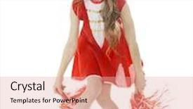  Presentation with elementary - Audience pleasing presentation design consisting of pretty elementary girl cheer leading in her red and white outfit and pompoms motion blur on pompoms on a white background backdrop and a coral colored foreground