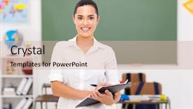  Presentation with elementary school - Colorful slide deck enhanced with pretty elementary school female teacher backdrop and a lemonade colored foreground