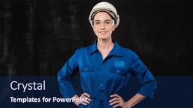  Presentation with black hands - Presentation design enhanced with pretty-engineer-in-blue-workwear background and a navy blue colored foreground