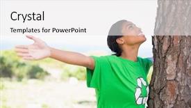  Presentation with environmental issues - Colorful PPT theme enhanced with pretty environmental activist looking up backdrop and a white colored foreground