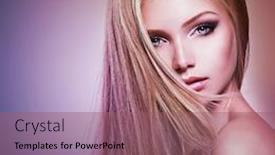  Presentation with pretty girl - Presentation having pretty-face-of-young-woman background and a violet colored foreground