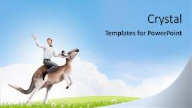  Presentation with kangaroo - Amazing PPT layouts having pretty fearless woman riding kangaroo backdrop and a light blue colored foreground