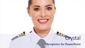 Presentation with pilot - Slide set consisting of pretty female airline pilot closeup background and a sky blue colored foreground