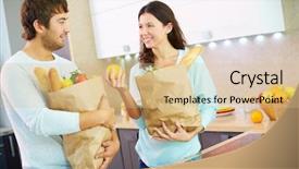  Presentation with packs - Beautiful theme featuring pretty female and her husband holding packs with products in the kitchen backdrop and a coral colored foreground