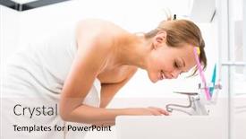  Presentation with teeth - Beautiful slide deck featuring pretty-female-brushing-her-teeth backdrop and a lemonade colored foreground