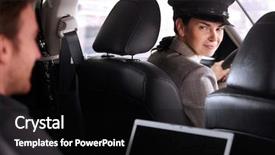  Presentation with luxury car - Beautiful PPT theme featuring chauffeur smiling in luxury car backdrop and a black colored foreground