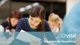  Presentation with color full - Beautiful slides featuring pretty female college student sitting backdrop and a teal colored foreground