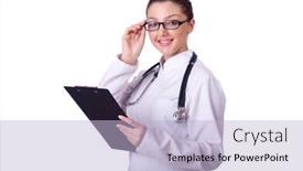  Presentation with diary - Presentation design with student registration - pretty female doctor holding diary background and a light blue colored foreground