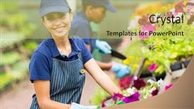  Presentation with nursery - Slide deck having pretty female florist working in nursery background and a yellow colored foreground