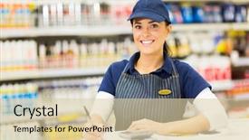  Presentation with hardware - Slide deck enhanced with pretty female hardware worker working inside store background and a lemonade colored foreground
