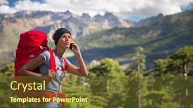  Presentation with mountains - Slides having pretty-female-hiker-in-high background and a tawny brown colored foreground