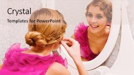  Presentation with mirror - Presentation theme consisting of pretty female looking in mirror background and a lemonade colored foreground