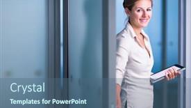  Presentation with lawyer - Slides with pretty female manager office clerk lawyer in a modern office holding a tablet computer looking at the camera smiling looking confident background and a ocean colored foreground