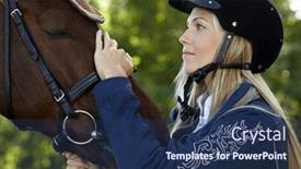  Presentation with rider - Beautiful theme featuring pretty female rider caressing horse forehead with love backdrop and a ocean colored foreground