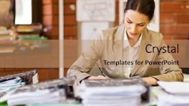  Presentation with teacher - Presentation theme enhanced with pretty female school teacher working background and a coral colored foreground