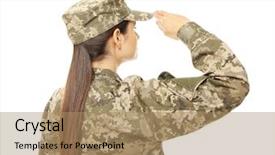  Presentation with pretty female military - Colorful presentation design enhanced with hand salute - pretty female soldier saluting backdrop and a coral colored foreground