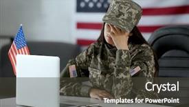  Presentation with laptop - Presentation enhanced with pretty female soldier working background and a dark gray colored foreground