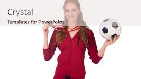  Presentation with medal - PPT theme having pretty female sportsman with medal isolated on white background and a lemonade colored foreground