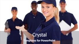  Presentation with technical service - Colorful PPT layouts enhanced with pretty female technical service worker backdrop and a navy blue colored foreground