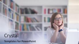  Presentation with study - Theme featuring pretty females - female student study in school background and a light blue colored foreground