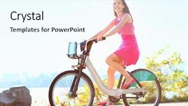  Presentation with joy - Presentation theme with pretty females - girl biking in city park background and a cool aqua colored foreground