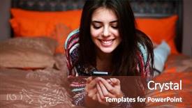  Presentation with bed - Presentation having pretty females - happy beautiful woman lying background and a tawny brown colored foreground