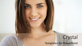  Presentation with camera - Amazing presentation theme having pretty females - happy young woman looking backdrop and a coral colored foreground