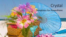  Presentation with florida beach - Beautiful PPT theme featuring pretty flowers at picnic backdrop and a light blue colored foreground