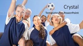  Presentation with win win - Colorful presentation theme enhanced with female sports - pretty football players celebrating their backdrop and a light blue colored foreground