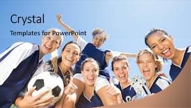  Presentation with camera - Slides enhanced with pretty football players smiling background and a light blue colored foreground