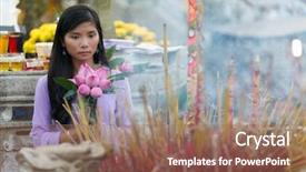  Presentation with incense - Cool new slide deck with pretty fresh pink flowers backdrop and a violet colored foreground