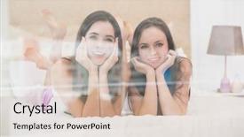  Presentation with bed - Beautiful slide deck featuring pretty-friends-smiling-at-camera backdrop and a soft green colored foreground