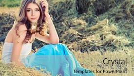  Presentation with romantic - Beautiful slide deck featuring pretty girl - romantic young woman posing outdoor backdrop and a mint green colored foreground